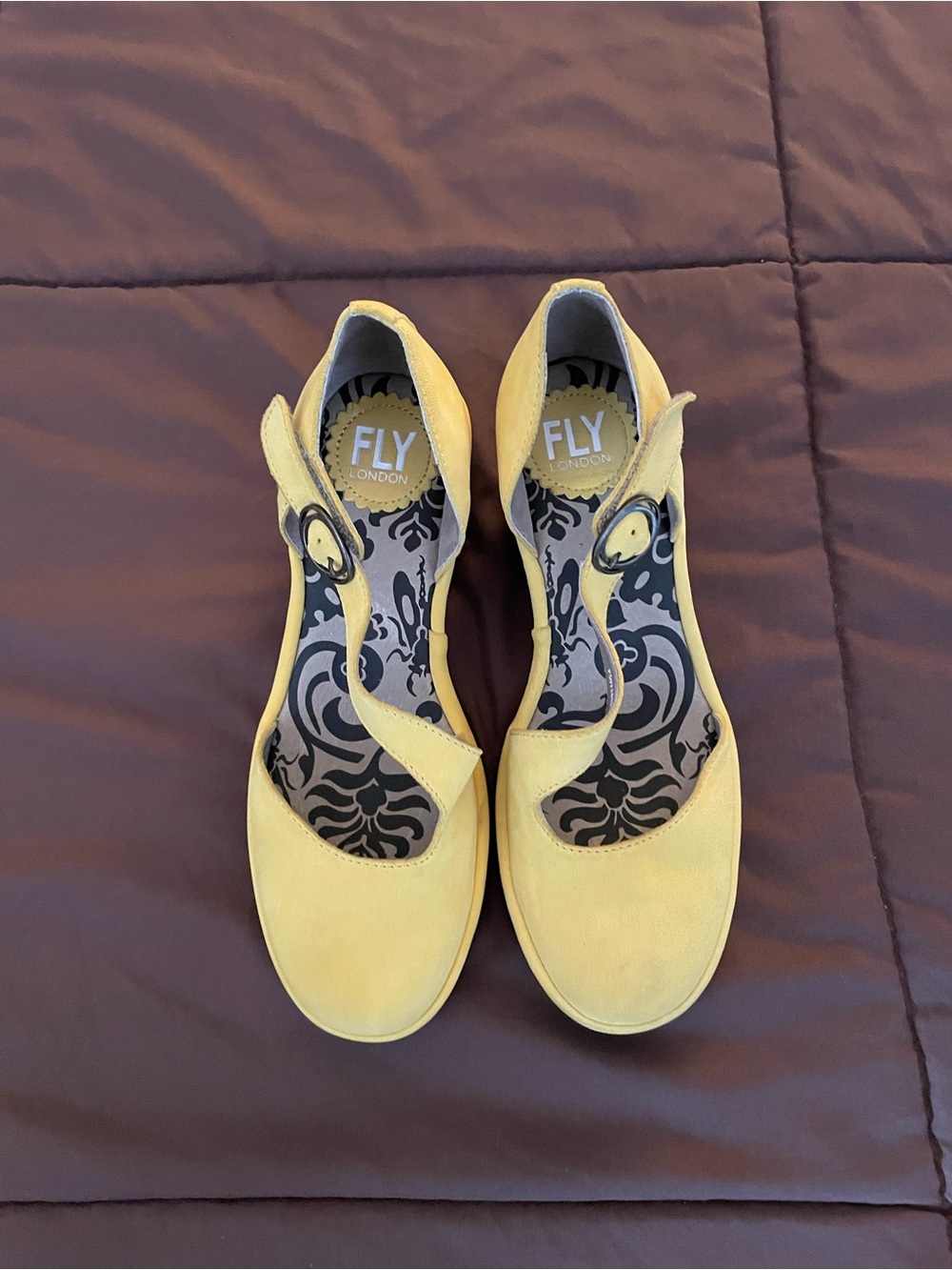 Fly London Yellow Velcro Strap Pumps Size 5